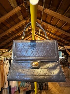 Talbots navy Quilted Mini Top-Handle Bag with Gold-Tone Turn Lock